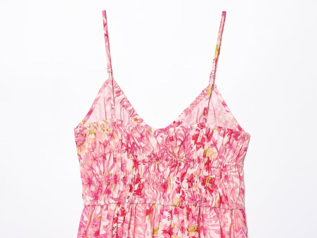 Casual Floral Print Spaghetti Strap Maxi Dress