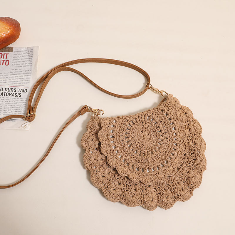 Flounce Hollow Out Woven Shoulder Bag