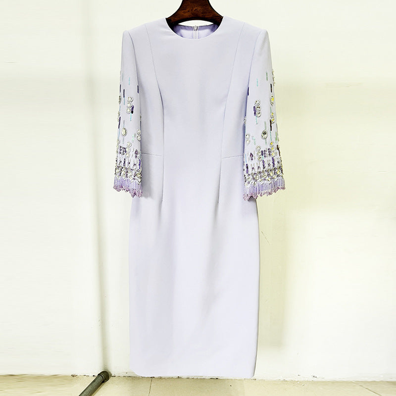 Embroidered Beaded Midi Dress Elegant Party Attire