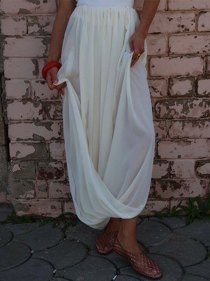 Stylish Tulip Maxi Skirt Elegant Casual Polyester High Slit Skirt
