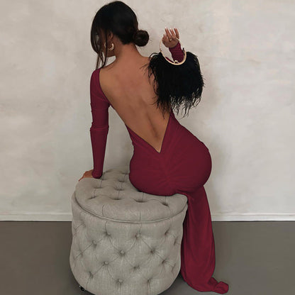 Ribbed Long Maxi Dress Elegant Slim Fit