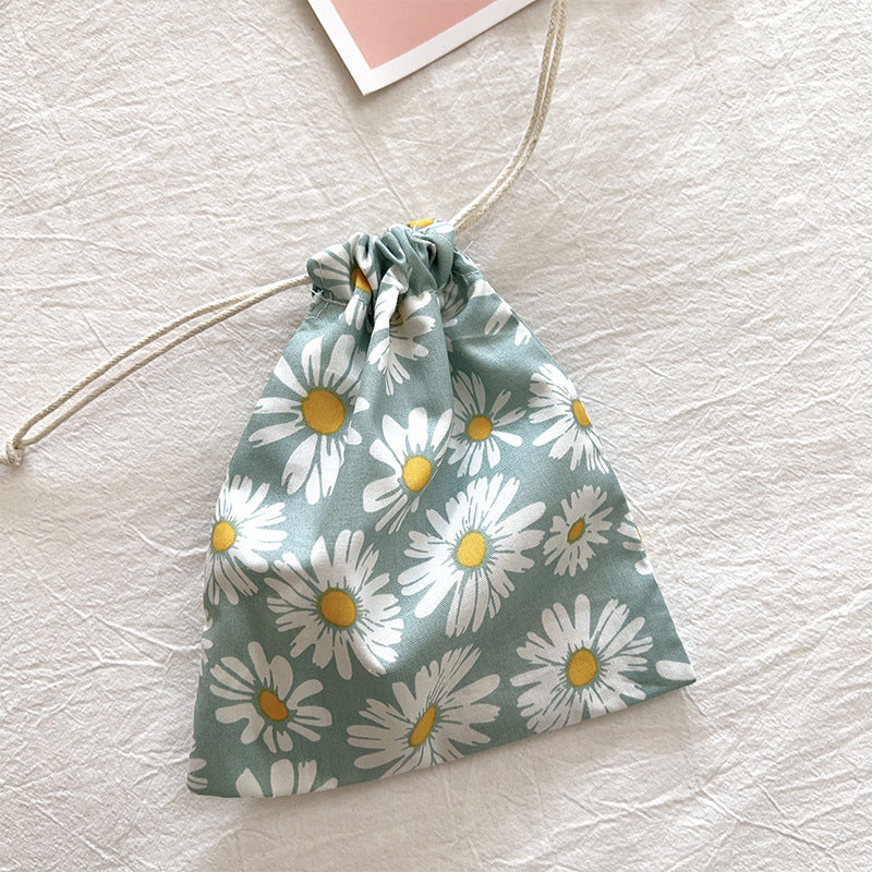 Mini Cotton Drawstring Makeup Pouch Cute Floral Travel Bag