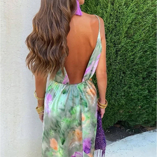 Women's Fashion Off-Shoulder Tie-Dye Cami & Shawl Dress Set