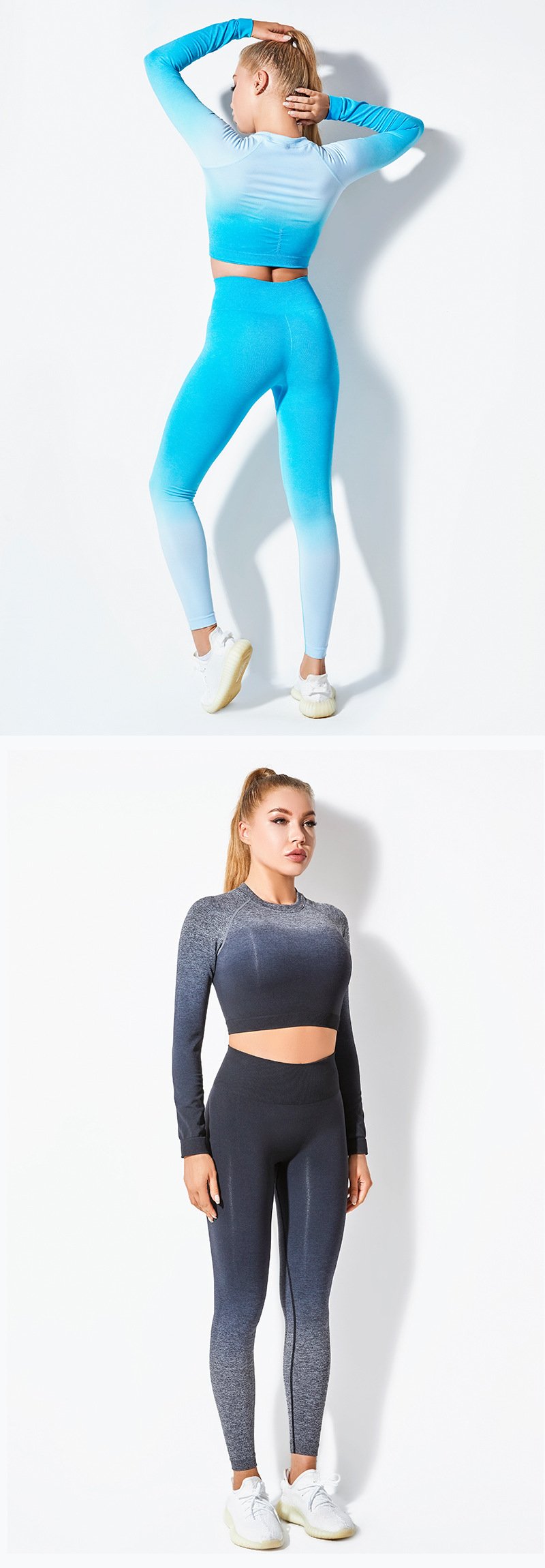 Yoga Suit Long Sleeve Suit Women'S Seamless Gradient Fitness Suit Sports Suit