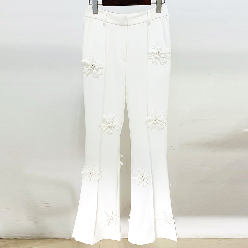 Floral Embellished Pants Stylish Casual Suit Trousers