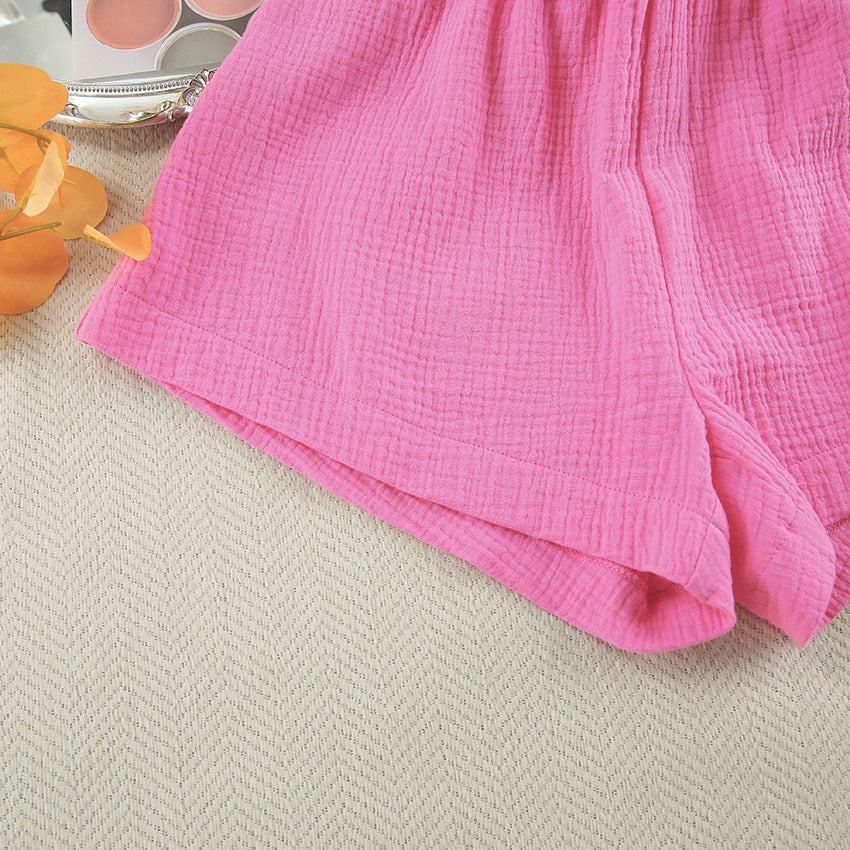 2 Pcs Casual Cardigan Shorts Lounge Pajamas Set