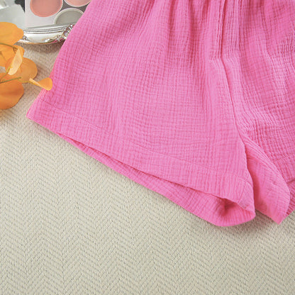 2 Pcs Casual Cardigan Shorts Lounge Pajamas Set