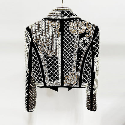 Trendy Pearl Embellished Black Jacket