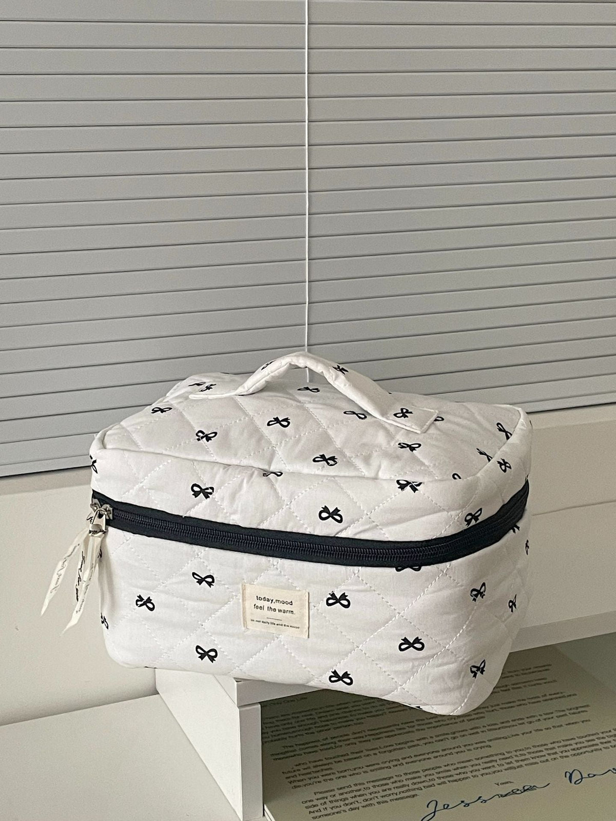 Black Sweet Bow Makeup Bag Trendy Portable Storage Pouch
