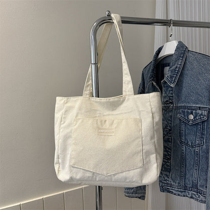Fashionable Corduroy Shoulder Tote Bag Large Capacity Casual Handbag