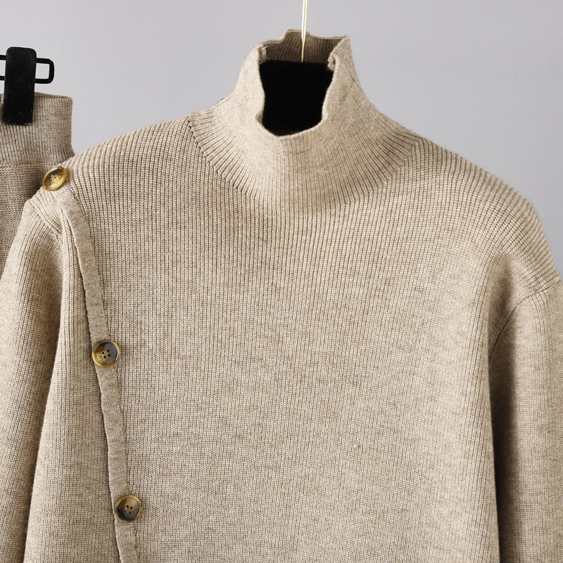 2+ Stand Collar Side Split Knit Sets