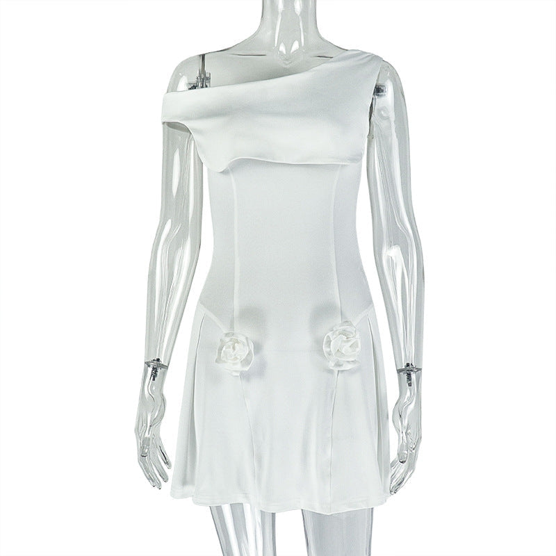Elegant A-Line Mini Dress With Asymmetrical Neckline