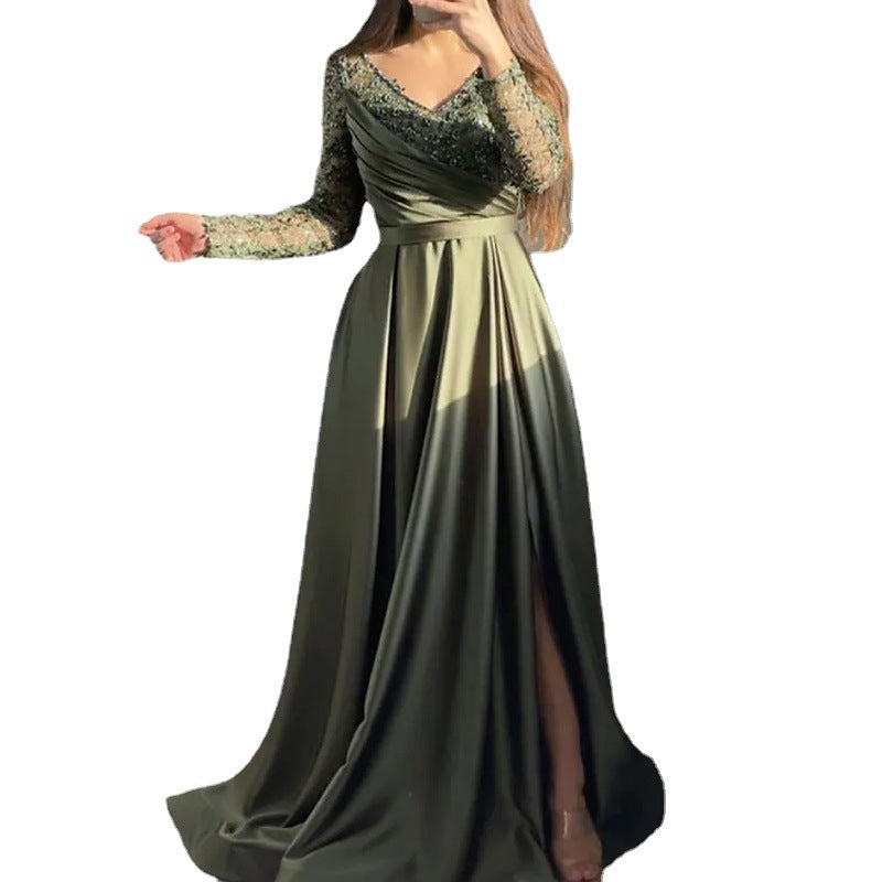 Lace Strapless Long Dress with Ruffles in Black and Dark Green