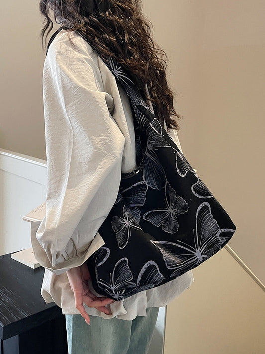 Trendy Butterfly Print Shoulder Bag Casual Beach Tote