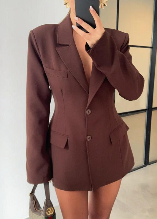 Tailored Waist Blazer Dress In Dark Brown