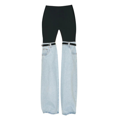 Trendy High-Waisted Straight-Leg Denim Pants
