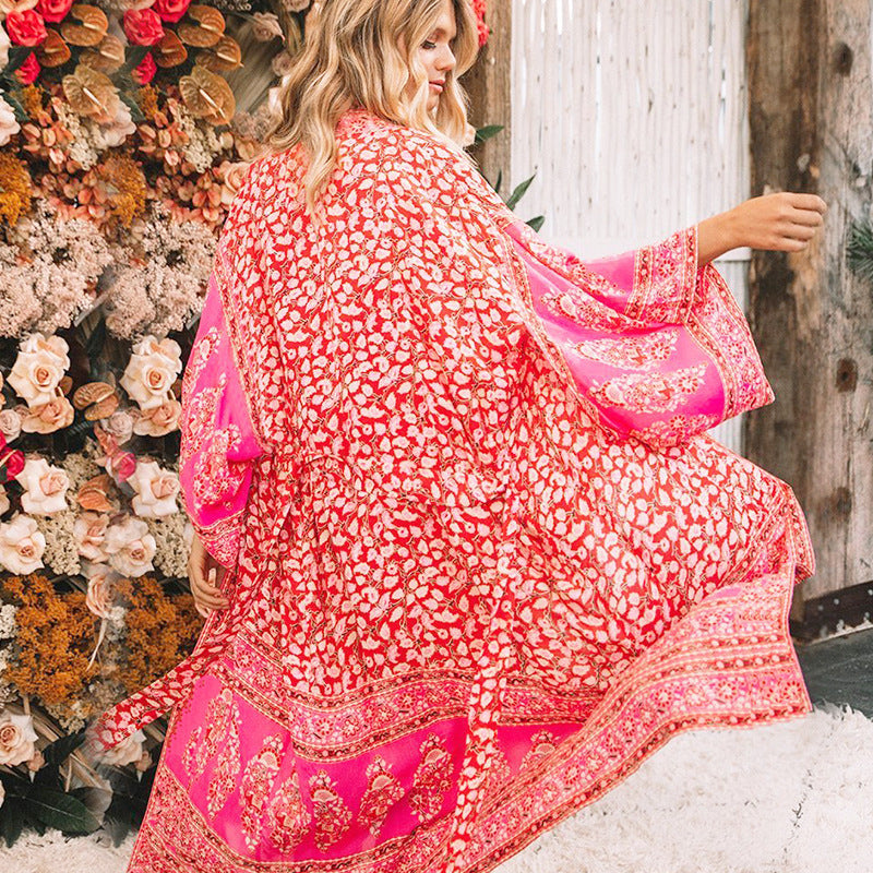 Print Beach Beach Beach Holiday Women'S Sunscreen Clothing Leisure Style Red Outwear