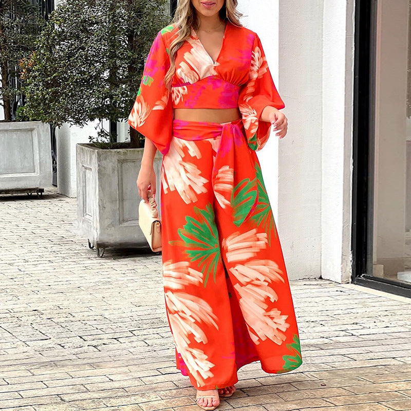Casual Floral Print High-Waisted Set for Women