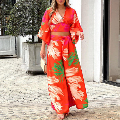 Casual Floral Print High-Waisted Set for Women