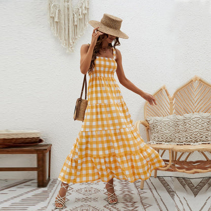 Color Block Striped Simple Spaghetti Dress