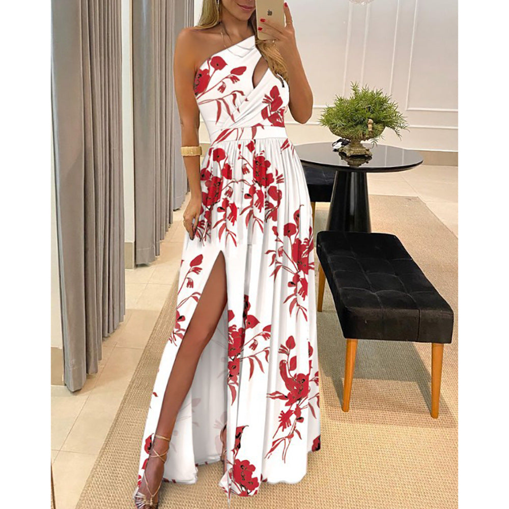 Elegant One-Shoulder Sleeveless High-Waisted Dress