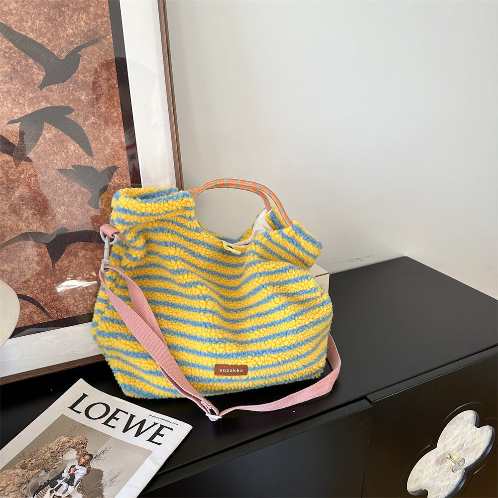 Winter Vintage Striped Plush Crossbody Shoulder Bag