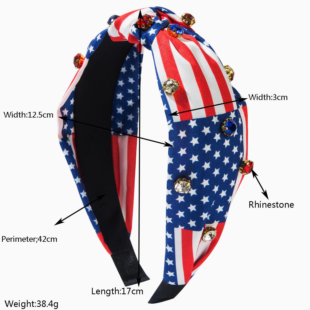 Patriotic Star Headband with Rhinestones and Stripes