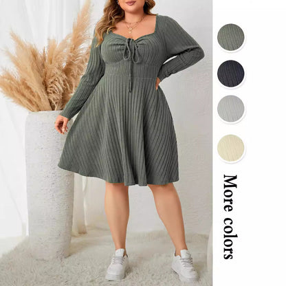 Plus Size Floral Print Elegant Long Sleeve Dress
