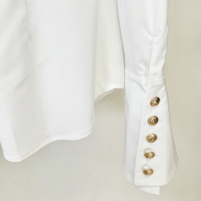 Chic White Long Sleeve Shirt With Flared Sleeves
