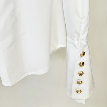 Chic White Long Sleeve Shirt With Flared Sleeves