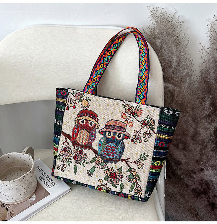 Bohemian Floral Embroidered Tote Bag Stylish Canvas Shoulder Bag