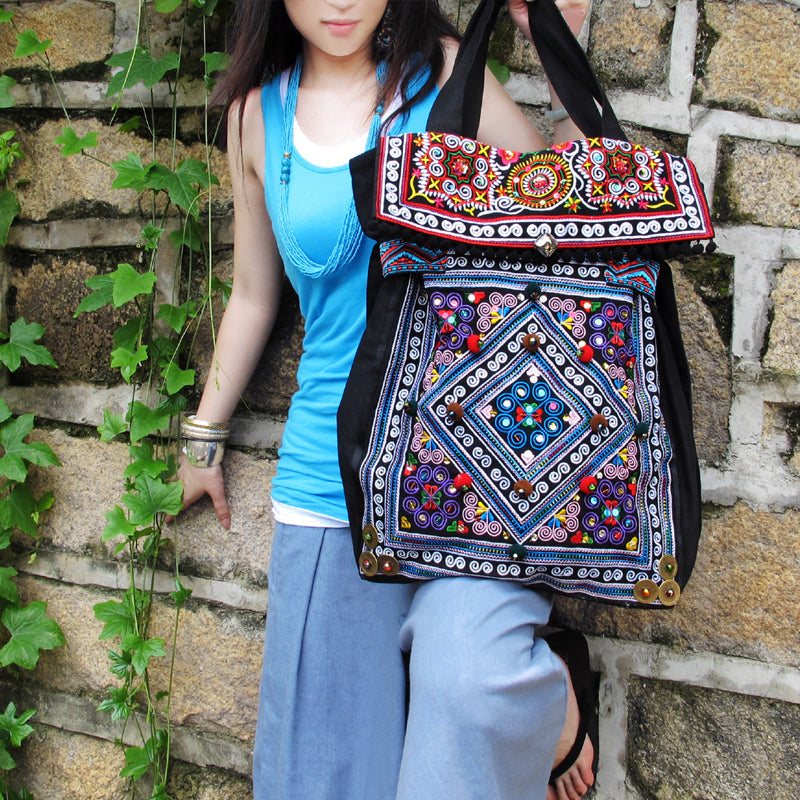 Original Ethnic Embroidery Bag Large Capacity One Shoulder Portable Bag Travel Bag Canvas Bag Women'S Bag