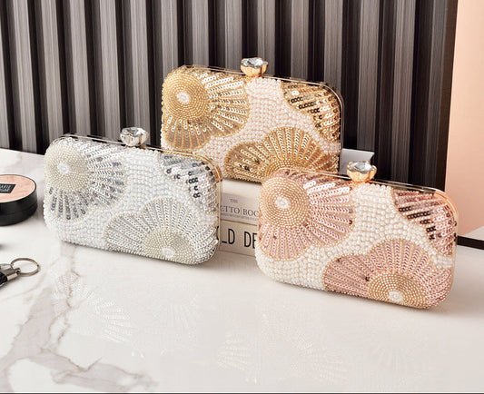 Beaded Pearl Evening Clutch Handbag for Women