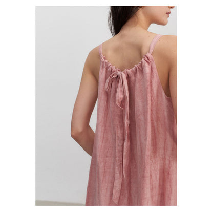 Summer New Plant Dyed Linen Strap Dress Women'S Loose And Slim Large Swing Dress Pleated Sleeveless Shoulder Cut Long Dress