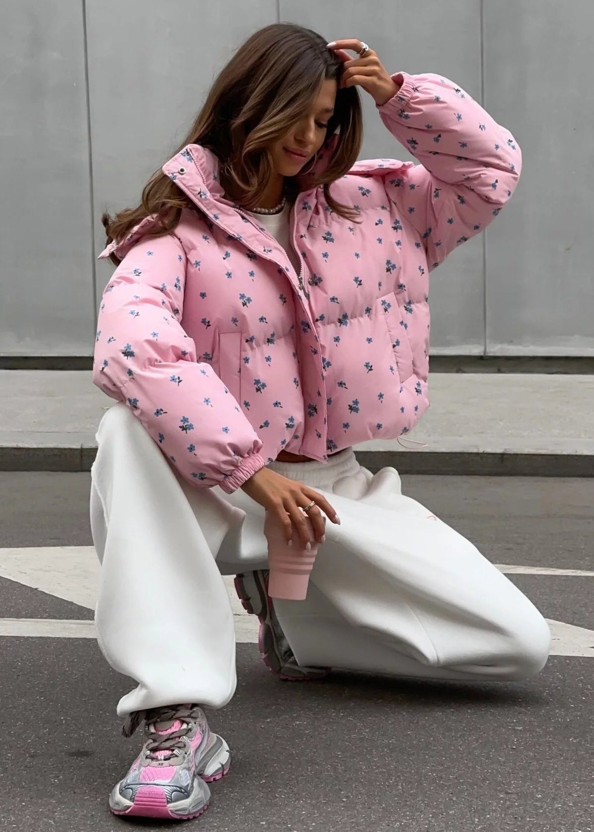 Floral Puffer Jacket Quilted Lightweight Insulated