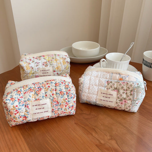 Floral Print Padded Simple Make Up Bag