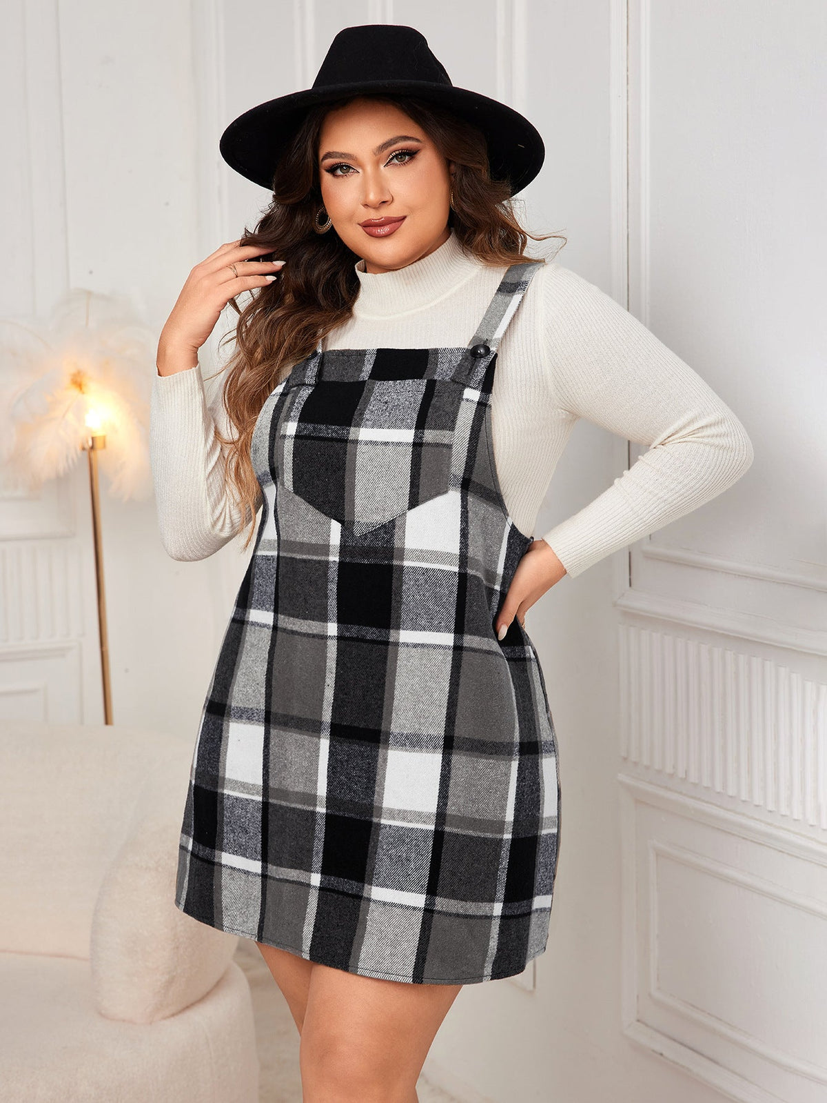Checkered Strap Dress Elegant Plus Size Casual Dress