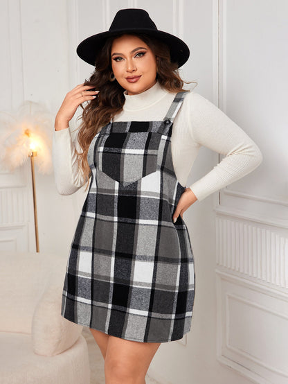 Checkered Strap Dress Elegant Plus Size Casual Dress