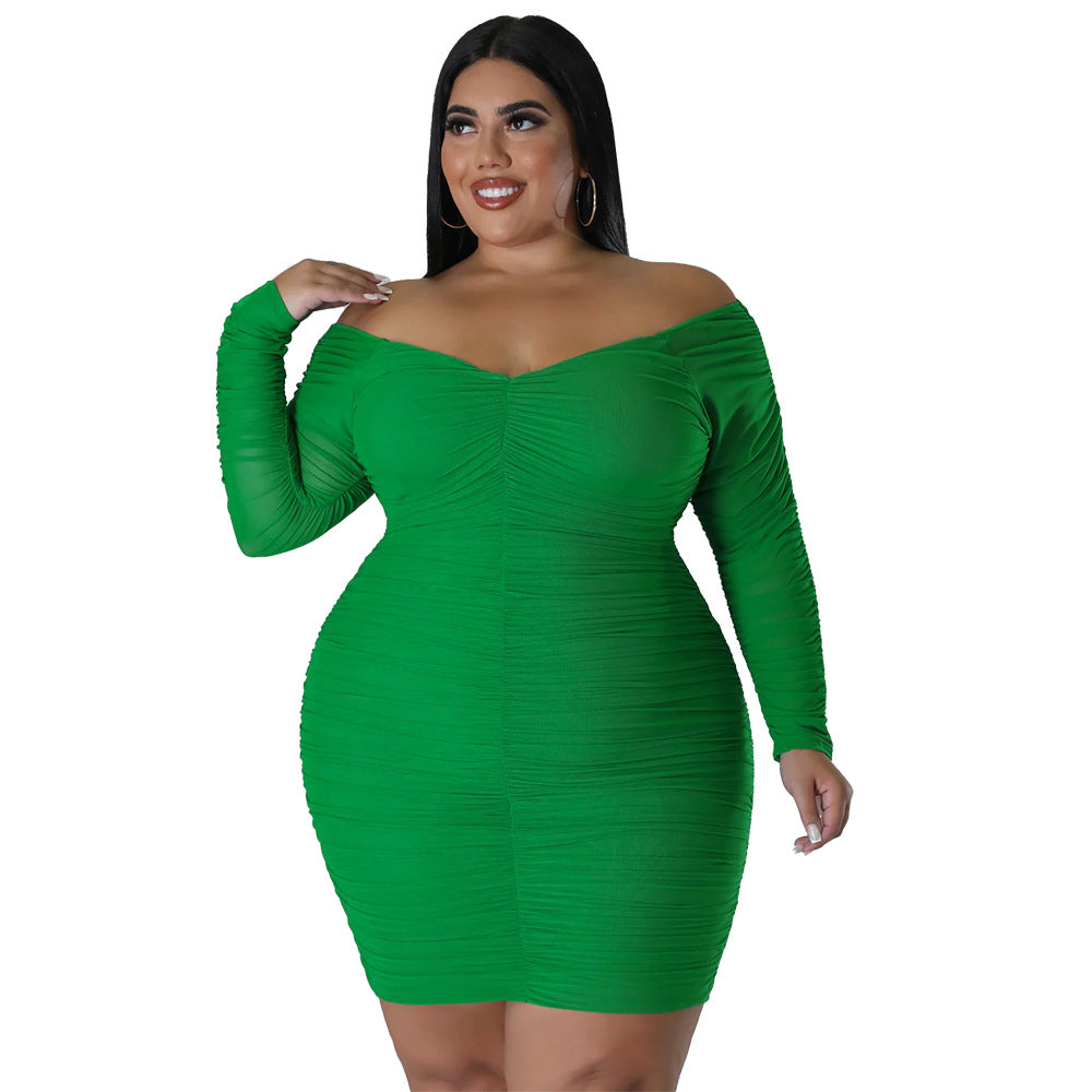 Plus Size Autumn Dress With Mesh Sleeves