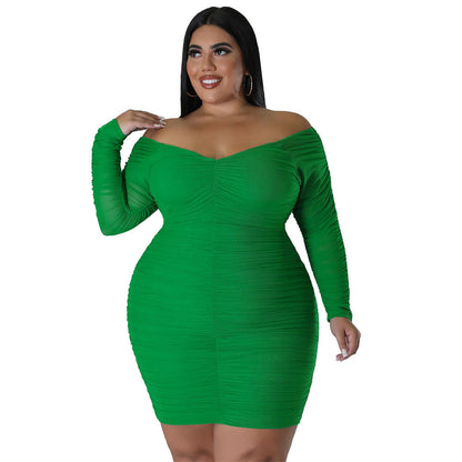 Plus Size Autumn Dress With Mesh Sleeves