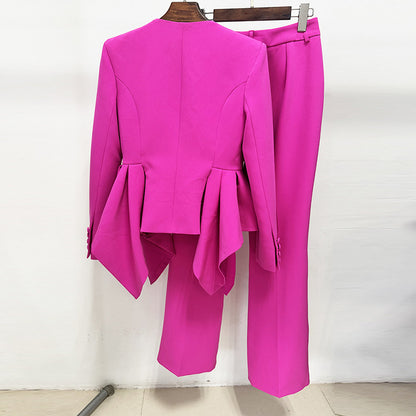 Designer Ruffled Top & Flared Pants Set - Elegant Casual Wear