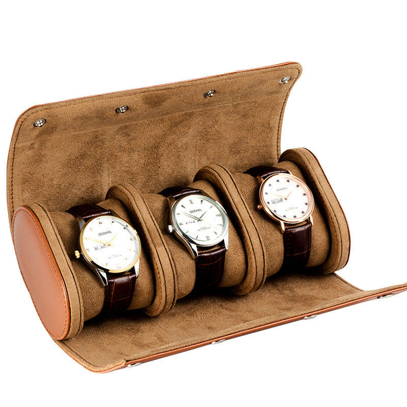 Portable PU Leather Watch Roll Organizer