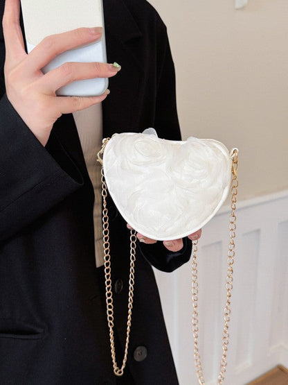 Trendy Heart-Shaped Lace Flower Crossbody Bag