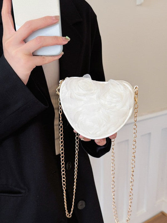 Trendy Heart-Shaped Lace Flower Crossbody Bag