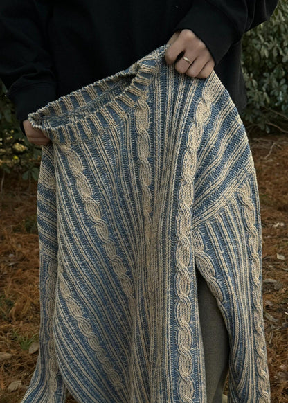 Striped Knit Oversized Sweater Soft Cotton Pullover