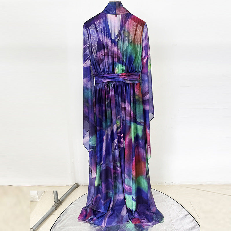 Abstract Print Maxi Dress Elegant Vacation Wear