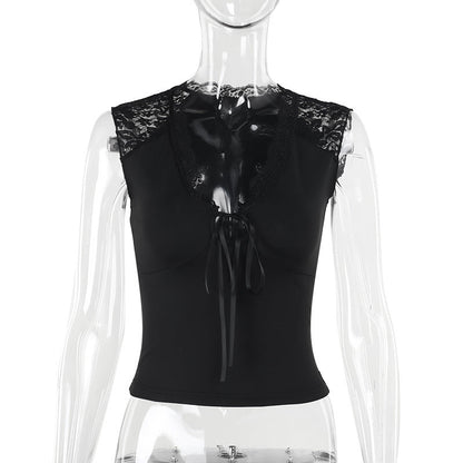Casual Lace-Trim V-Neck Sleeveless Top