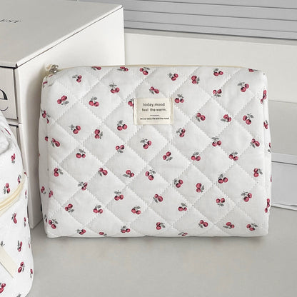 Quilted Berry Makeup Bag Stylish Portable Travel Organizer
