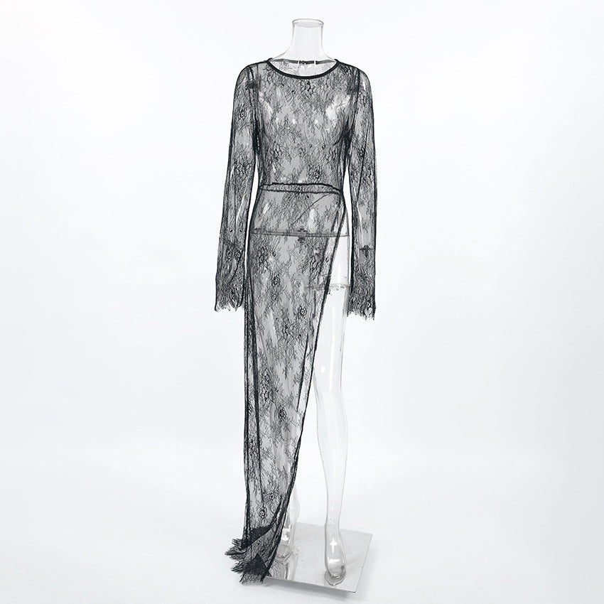Lace See Through Side Split Long Dress
