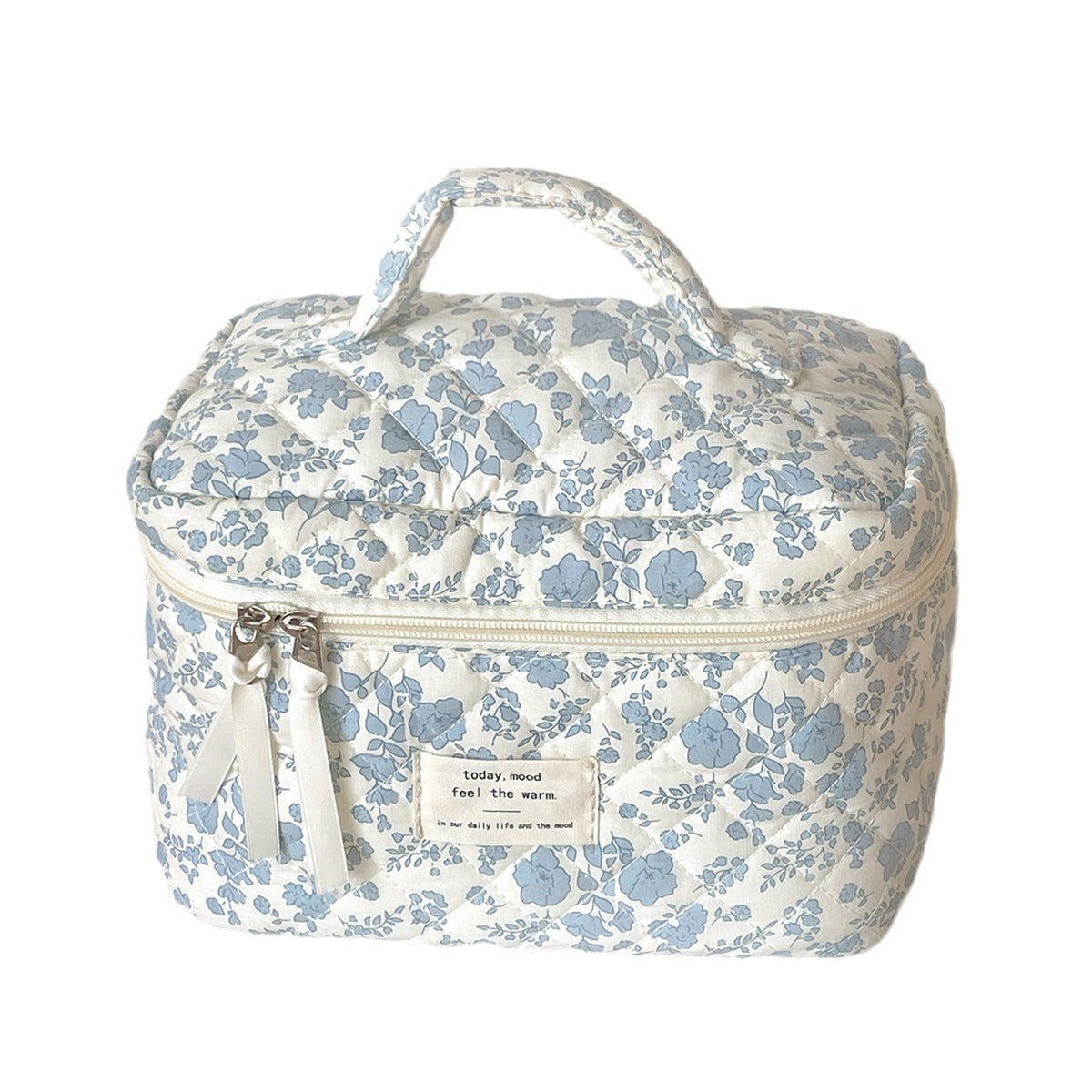 Blue Flower Cosmetic Bag Vintage Travel Toiletry Organizer